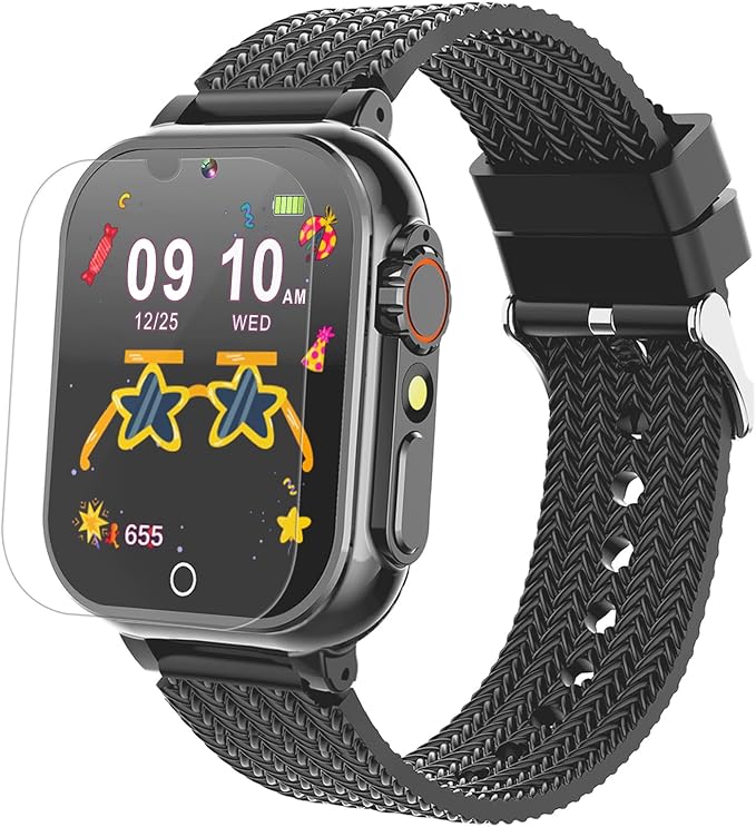 Goodatech Kids Smart Watch for Boys Girls, 1.54'' Smartwatch with 26 Puzzle Games,HD Camera,Video Music Player,Pedometer,Flashlight,Audio Book etc., Aluminum Case and Sport Band (Black)