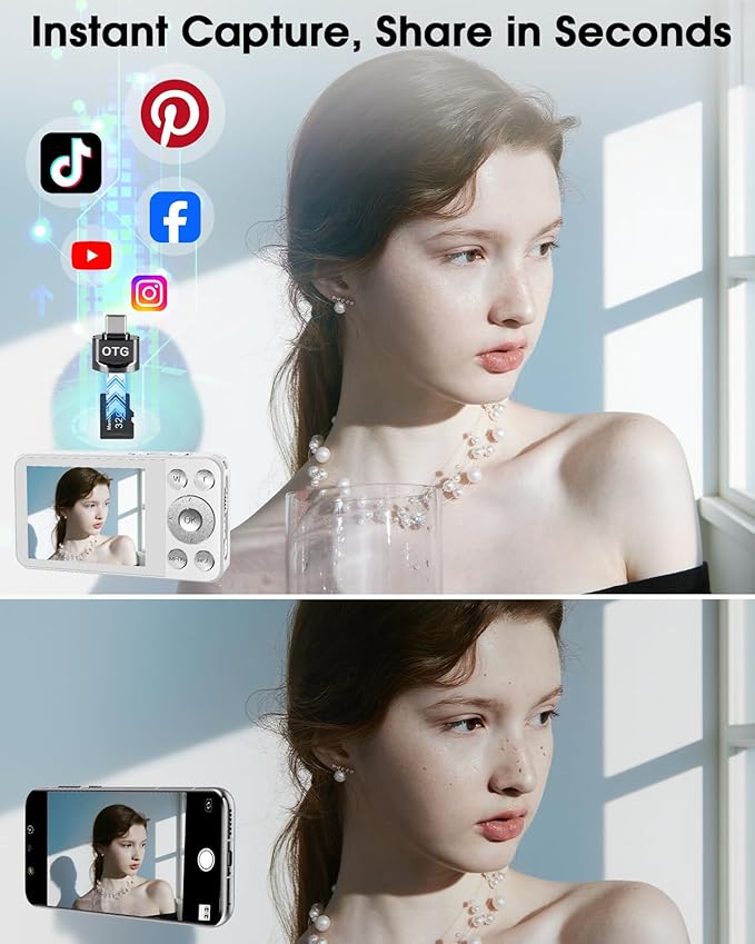 Digital Camera, Autofocus 48MP 4K Camera for Photography with 32GB Card, Portable Compact Point and Shoot Digital Camera for Teens Adult Beginner Kids with Metal Shell, 2000 mAh Battery