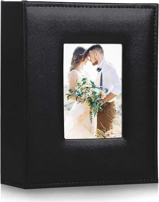 RECUTMS Photo Album 4x6 200, Leather Cover Slide In Photo Album for Family Wedding Children Holiday Anniversary Pictures Album (Black)