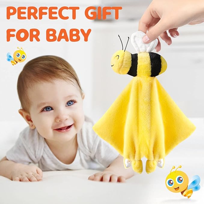 Pro Goleem Bee Loveys for Babies Soft Security Blanket Baby Snuggle Toy Stuffed Animal Blanket Unisex Lovie Baby Gifts for Infant and Toddler Yellow 12 Inch