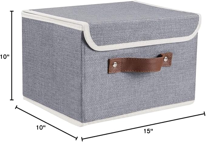Lucky Monet Storage Bins Boxes with Lids 2 Pack Decorative Storage Boxes Collapsible Fabric Storage Basket Containers Lidded Storage Cube for Organizing Closet Home Office, 15"x 10"x 10" (Grey)