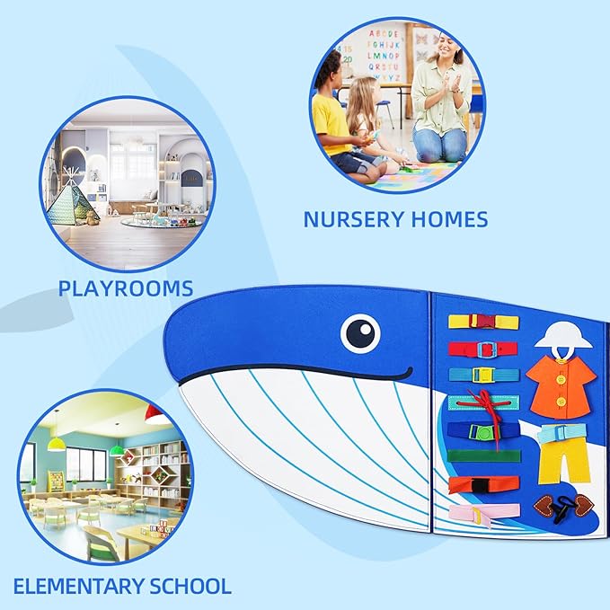 Whale Busy Board Montessori Busy Board, Sensory Toys Toddler Toys Sensory Wall Activity for Toddler- Preschool Learning Panel Center for Kids 3+ Year Old Boys Gifts Girls Gifts(Birthday Christmas) ﻿