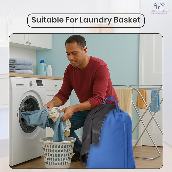 LFH Home Cotton Canvas Large Laundry Bag with Handle, Heavy Duty Drawstring Closure Washable Laundry Bags, School Travel, Home, Hotel, College Dorm, Organizer Sack, Toys Clothes 28x36-Sky Blue