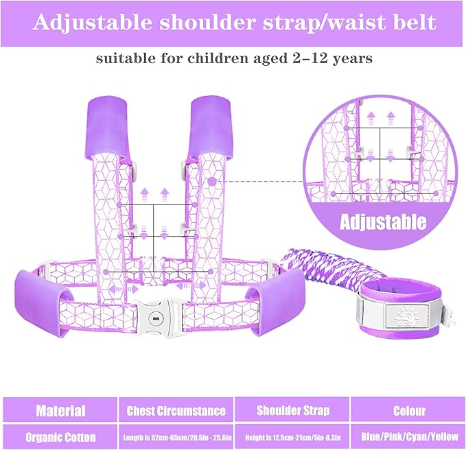 Toddler Leash for Walking, Toddler Safety Harnesses Leashes, Safety Harness with Lock for Kids, Anti Lost Wrist Link for Toddlers ，Upgrade with Reflective Tape Liner（6.5ft）for Kids