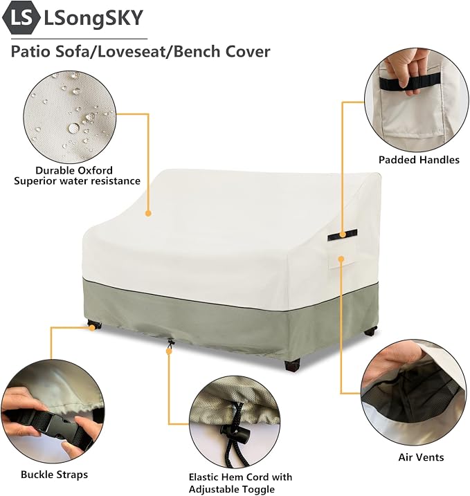 Patio 3-Seater Sofa Cover, Outdoor Couch Cover Fits up to 76W x 32.5D x 33H - Image 4