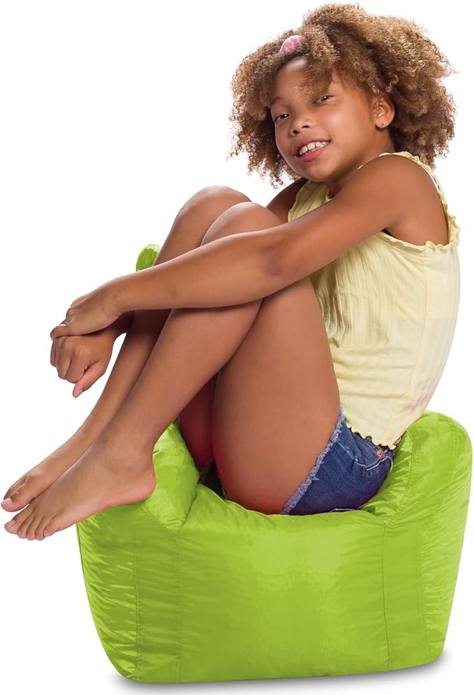 Posh Creations Bean Bag Chair Structured Seat for Toddlers and Kids, Comfy Chair for Gaming, Reading, and Watching TV for Children, Pasadena Chair, Nylon - Lime Green