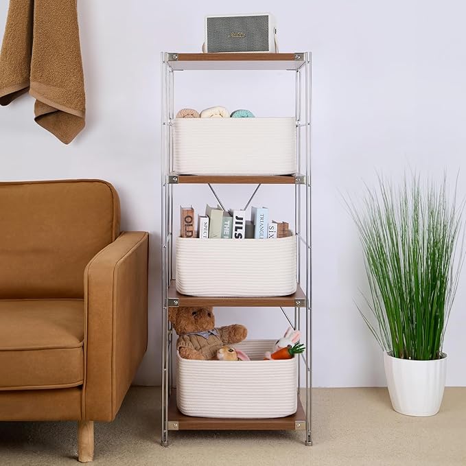 Large Storage Baskets for Organizing, Closet Shelf Baskets for Clothes Blanket Towels, Baby Nursery, Toy Bins Box, Woven Rope Baskets, 17 x 13 x 7.5”, 4 Packs Off White