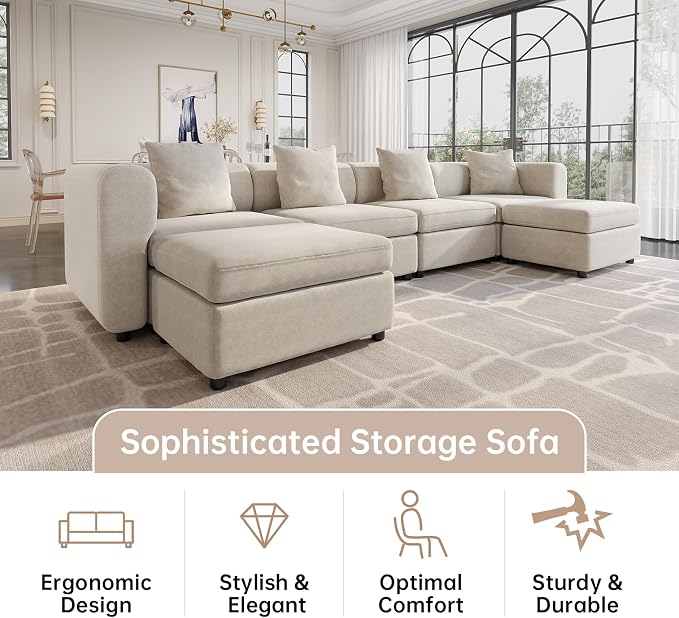 Guyii Modern 135.8" Long Oversized 7-Seater Velvet U-Shaped Sectional Sofa - Image 7