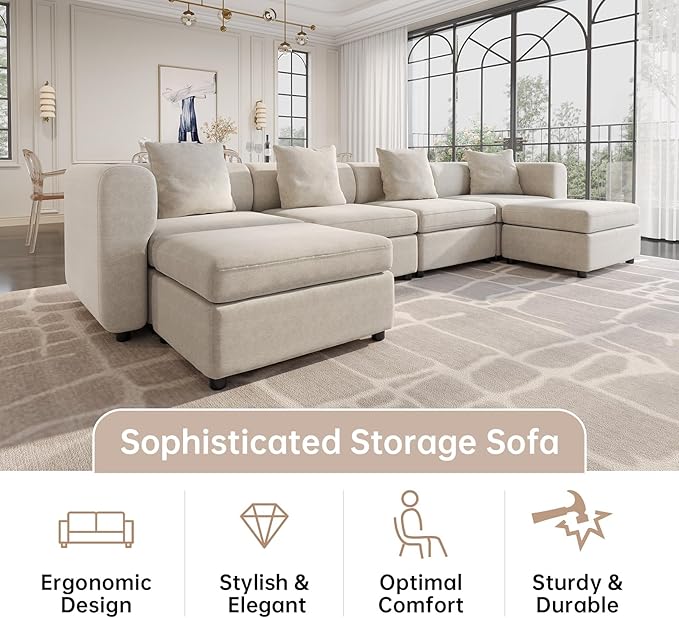 Guyii Velvet Sectional Sofa, Oversized 6-Seater L-Shaped Sofa - Image 7