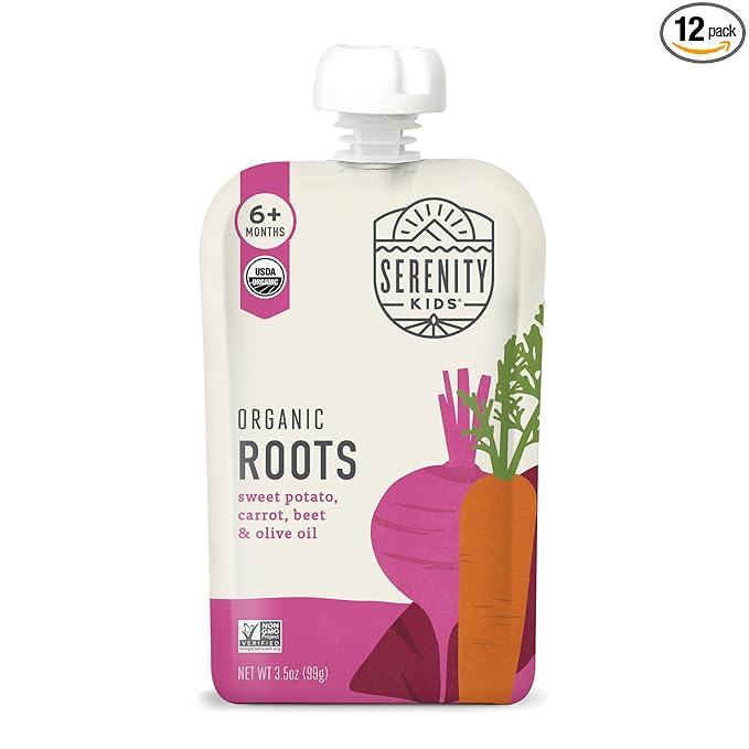 Serenity Kids 6+ Months Veggie Puree Baby Food Pouches - USDA Organic - No Sugary Fruits or Added Sugar - Allergen Free - 3.5 Ounce BPA-Free Packaging - Baby Food Pouch