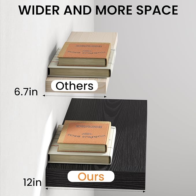 Black Floating Shelves 48Inch Long, 12 Inch Deep Floating Shelves - Image 5