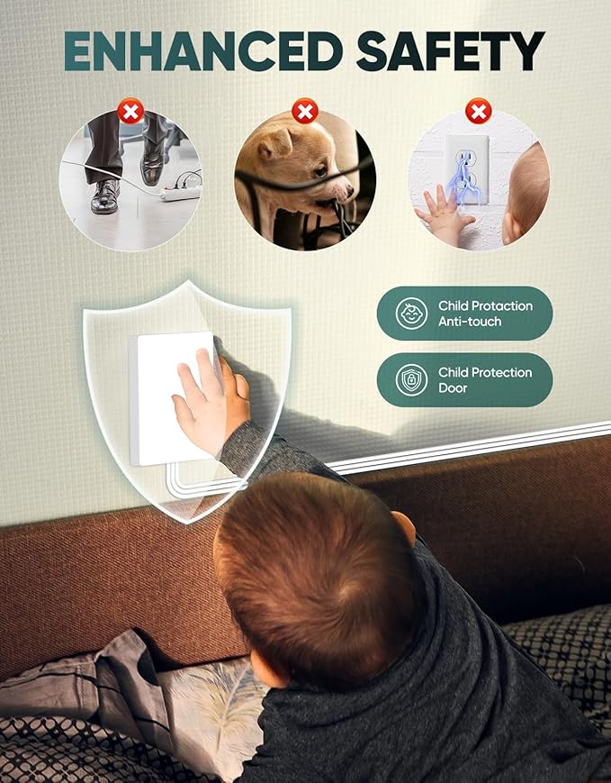 Outlet Concealer Power Strip-Outlet Cover Extender with 3AC Outlets-10ft Flat Plug Extension Cord,Universal Size,1625W for Kitchen, Home and Office,Child & Pet Safe(Dual 10 Foot)