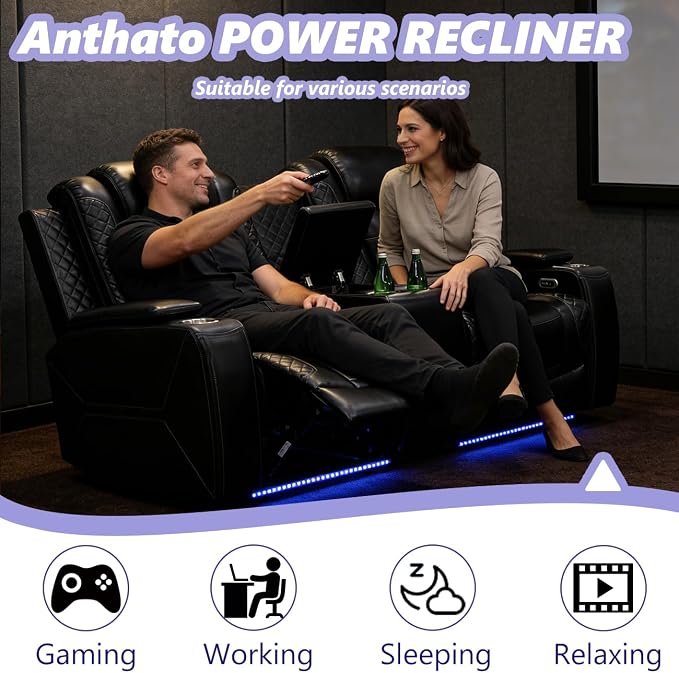 Leather Power Recliner Sofa Set, Living Room Furniture Sets, 2 Piece Reclining - Image 3