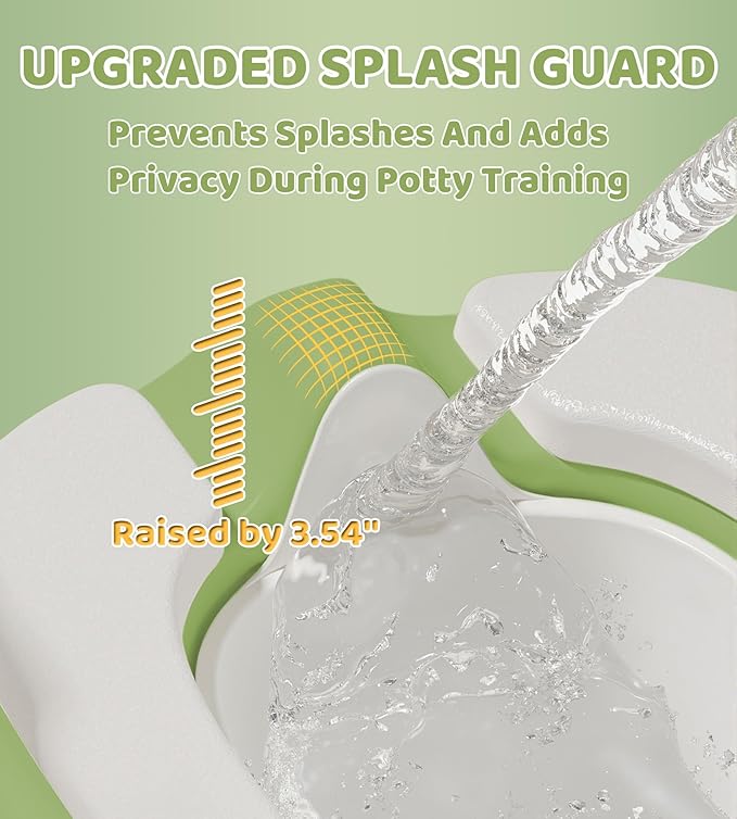 2-in-1 Toddler Potty Training Toilet Seat with Step Stool Ladder – Adjustable Height Potty Chair Urinal for Baby Boys Girls Age 1-3, Foldable Training Potty with Splash Guard & Anti-Slip Feet, Green