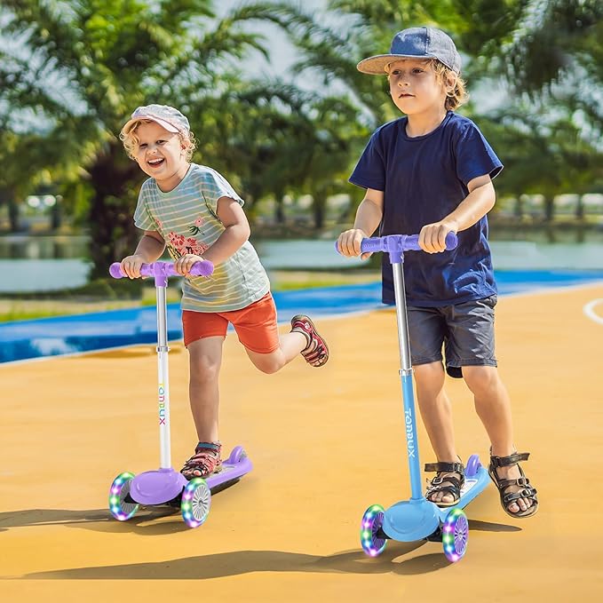 TONBUX Kids Scooter for Ages 3-5, Toddler Scooter with Light-Up Deck and Wheels, Adjustable 4-Level Height 3-Wheel Scooter for Kids, Lean-to-Steer Design