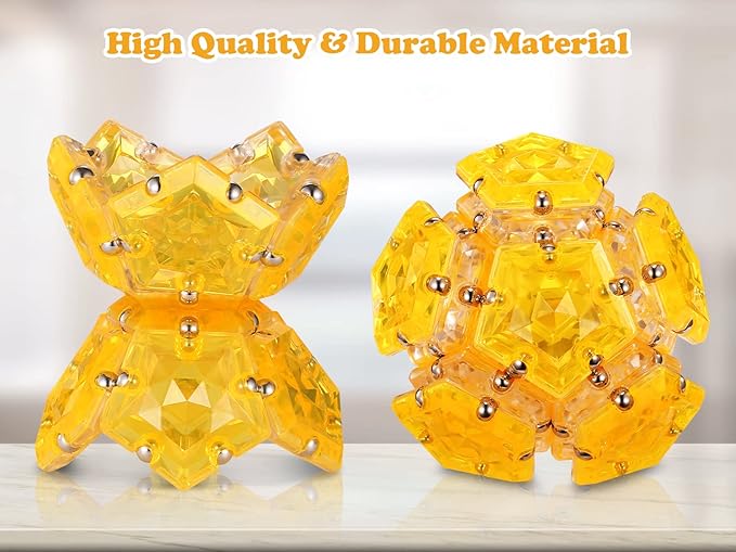 RoomyRoc Magnetic Fidget Sphere - Pentagons Magnets Balls - 12 Piece Set - Crystal Orange - Magnet Fidgets Toy - Creativity Beyond Imagination, Inspirational, Recreational, Desk Toys for Adults