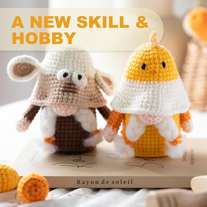 RoseFlower Crochet Kit for Beginners, Crochets Starter Kits with Step-by-Step Video Tutorials, DIY Craft Knitting Crochet Animals Set for Kids Adult - 2 Pack Chicken Sheep