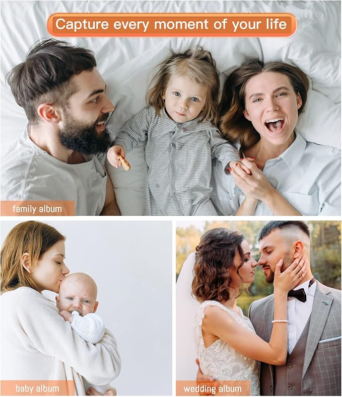 popotop Photo Album Self Adhesive with Picture Display Window,60 Pages DIY Scrapbooking Supplies Kit for 4x6 8x10 Picture,Linen Cover Memory Book for Baby Wedding, with Scraper and Metallic Pen