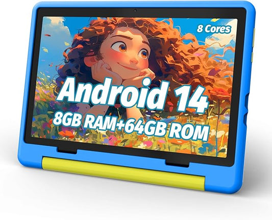 Kids Tablet, Android 14 Tablet for Kids 10 inch Octa-Core with Case, 64GB 1TB TF Card Expandable for Toddler Children, Parental Control, Dual Camera, WiFi,Gift