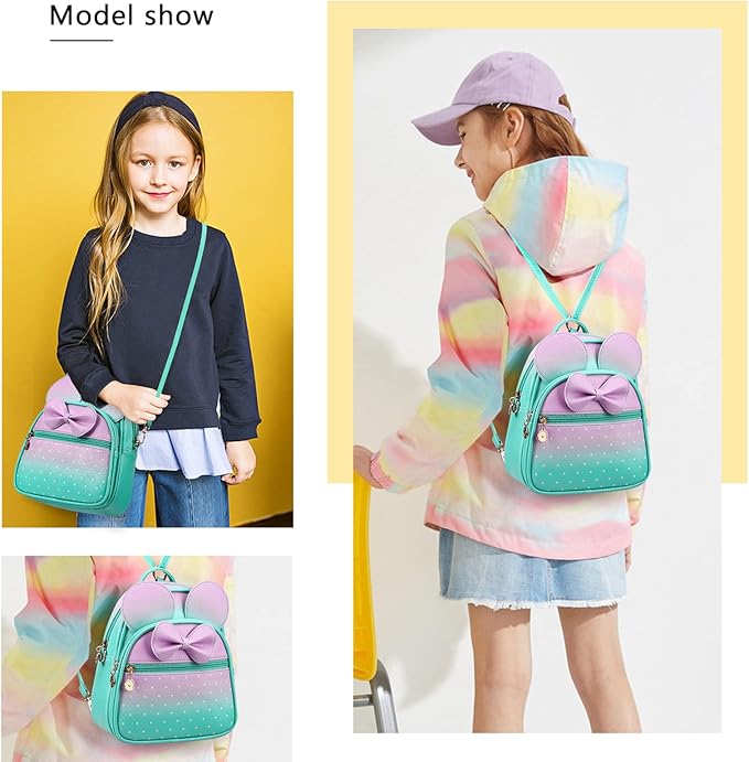 KL928 Girls Bowknot Polka Dot Cute Mini Backpack Small Daypacks Convertible Shoulder Bag Purse for Women