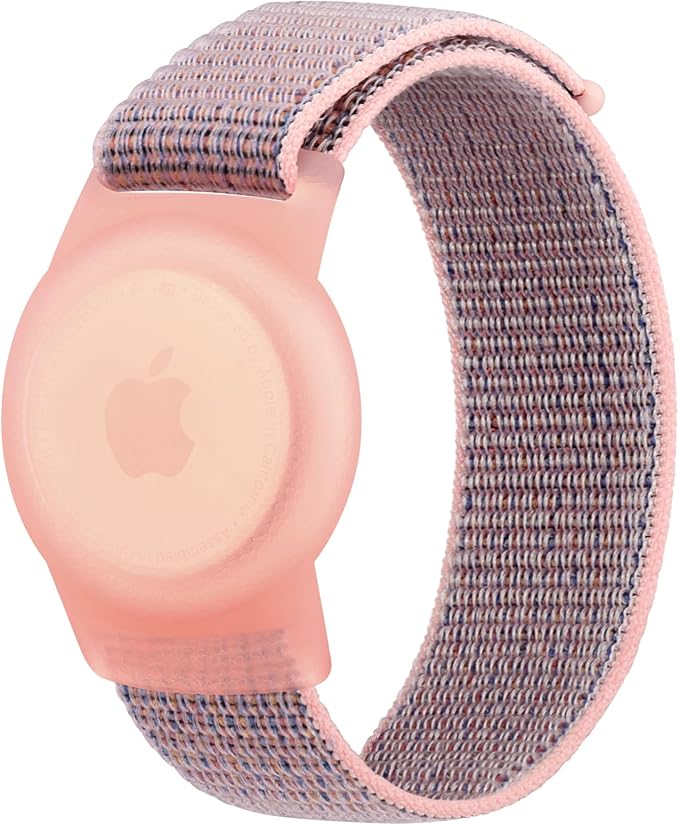 Kids Wristband Protective Case Compatible with Apple AirTag, Adjustable Nylon Bracelet for Air Tag GPS Tracker Holder with Anti Lost Watchband for Toddler Child Kids (Pink)