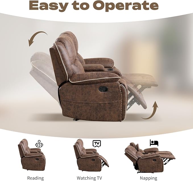 EBELLO Faux Leather Manual Recliner Sofa Set, 1 Seat Reclining Chair, a Loveseat - Image 4