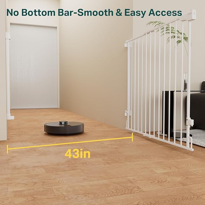 Cumbor 34" Extra Tall No Bottom Bar Baby Gate for Stairs, Auto Close Dog Gate Indoor for Larger Pets, 29.2-43" Hardware Mounted Safety Gate for Doorways, Wide Walk Thru Door for Easy Access (White)