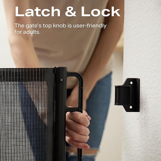 Cumbor 76" Extra Wide Retractable Gates for Stairs, Mesh Dog Gate for The House, 34" Tall Extra Wide Pet Gate for Dogs, Long Safety Gates for Doorways, Hallways, Indoor/Outdoor(Black)