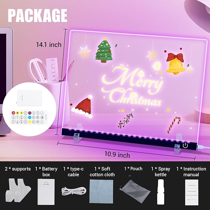 Doodle Glow, LED Note Board with Colors, 14.1"x10.9" Arvana Acrylic Dry Erase Board, 16M-Color LED Light-Up Memo Board w/Music Sync, APP & Remote, Stand & 7 Markers, Neon Glow Display (Black)