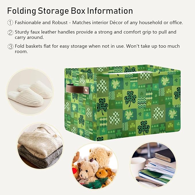 St Patrick's Day Storage Basket Cube Storage Bins Organizer Bag Collapsible Closet Shelf Baskets with handle for Baby Cloth Pet Toy Book 14.2×10.2×8.3 IN