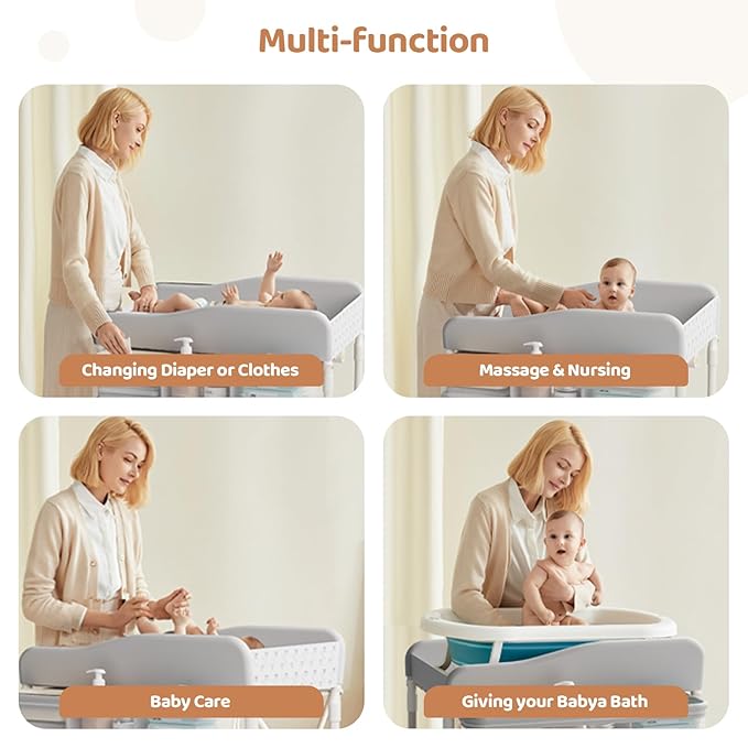 Baby Changing Table, Versatile Folding Changing Table with 2 Drawers, Portable Baby Diaper Changing Station with Toy Holder, Adjustable Height Mobile Nursery Diaper for Infant and Newborn