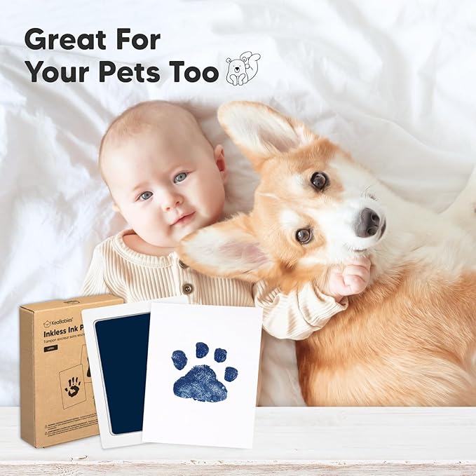 2-Pack Inkless Baby Hand and Footprint Kit - Mess Free Ink Pad for Newborn Keepsake, Dog Nose & Paw Print Kit, Clean Touch Ink Pad for Baby Hand & Footprints, Ideal New Mom Gifts (Navy, L)