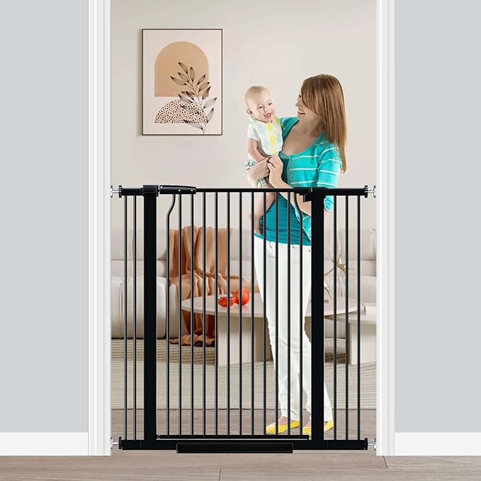 Fairy Baby 40.5" Extra Tall Baby Gate No Drill, 29.6"-40.5" Extra Wide Wide Dog Pet Gate Indoor, Metal Pressure Mounted Safety Child Kid Gate, Auto Close Pet Cat Proof Gate for Stairs Doorway, Black