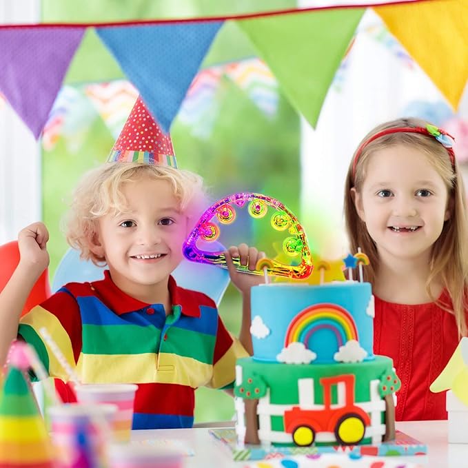 Aywewii LED Tambourine, Light Up Toys Handheld Musical Flashing Tamborine Sensory Toys Autism Toys Party Supplies for Birthday Anniversaries Gifts for Kids Adults Teens(Four Colors are Randomly Sent)