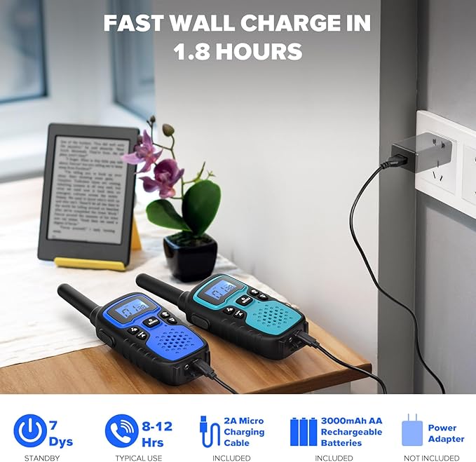 Wishouse Walkie Talkies for Adults Long Range-Rechargeable 4 Pack 2 Way Radios, Hiking Accessories Camping Gear Xmas Birthday Gift for Kids Family with Lamp,SOS Siren,NOAA Weather Alert,Easy to Use