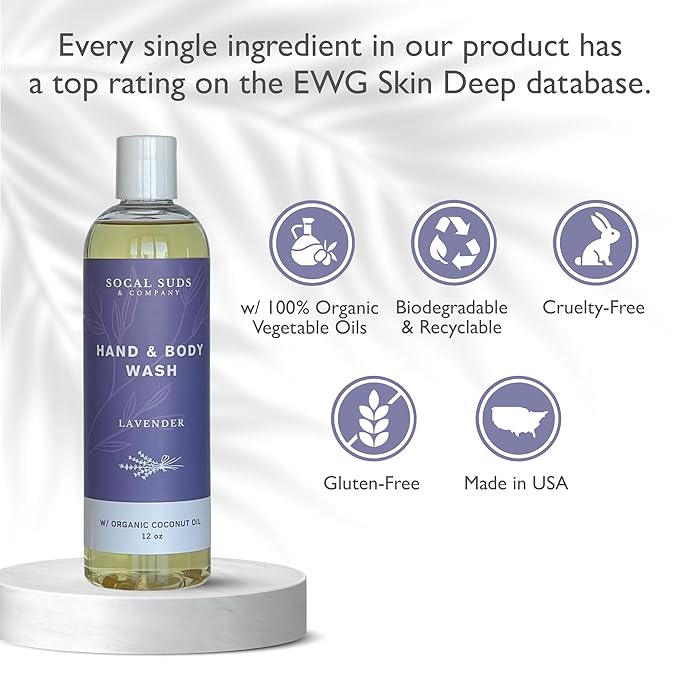 SoCal Suds & Company Baby Shampoo & Body Wash, 2-in-1 Organic Gel - Gentle Castile Soap with Vitamin-Infused Oils & Botanicals - Natural Care for Sensitive Skin Hypoallergenic - 12oz Lavender 2-Pack