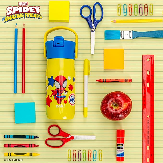 Zak Designs Harmony Marvel Spidey and His Amazing Friends Kid Water Bottle for Travel or At Home, 14oz Recycled Stainless Steel is Leak-Proof When Closed and Vacuum Insulated (Spiderman)