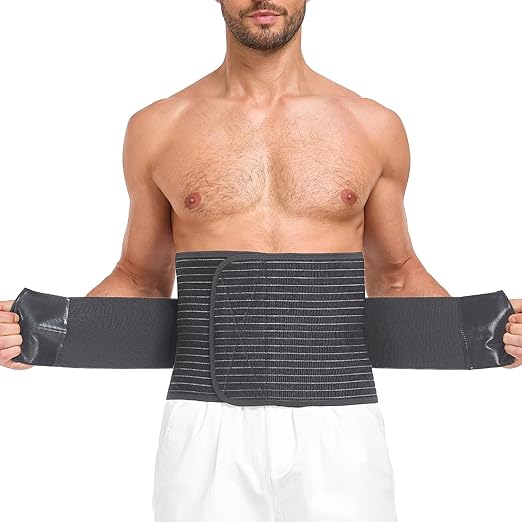 Abdominal Binder for Men and Women – Post Surgery & Postpartum Recovery Hernia Support Belt Waist Trainer for Men Adjustable Compression Wrap (Black,M)