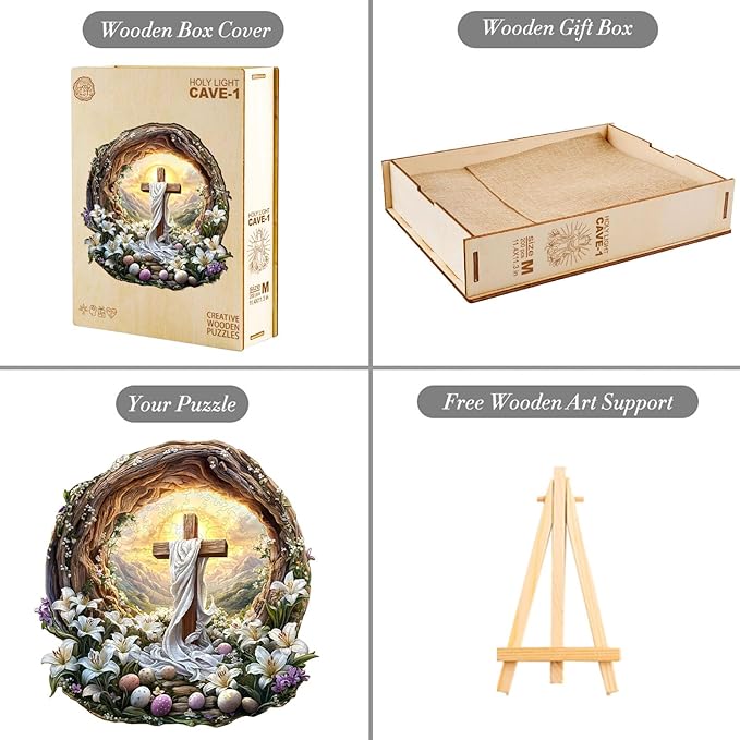 KAAYEE Wooden Puzzles for Adults, 3D Vision Effect Holy Light Cross Wooden Jigsaw Puzzle Unique Shape Wood Puzzle Adult, 3D Effect Flat Puzzle Birthday Family Game (S-8.5 * 8.4 in-100pcs)