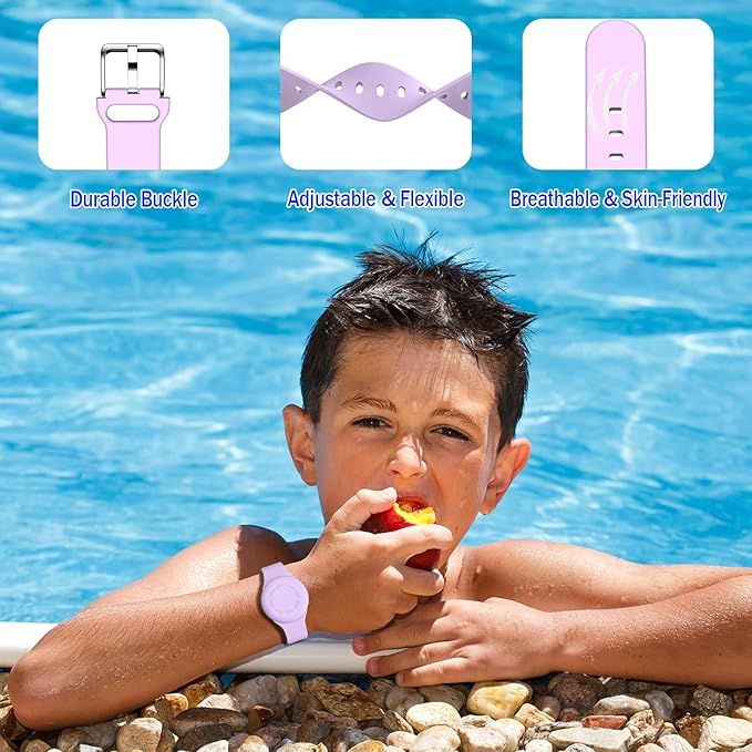 R-fun Waterproof for Air Tag Bracelets [2 Pack] Compatible with Apple Air Tag Finders with Soft Silicone,Anti Lost GPS Item Finders Case Cover,Pink/Light Purple