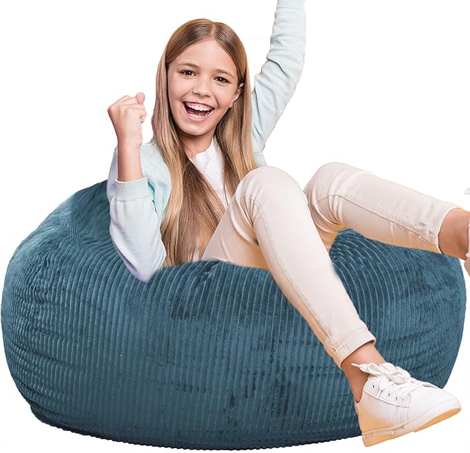 Classic Bean Bag Chair, with Faux Rabbit Fur Cover for Teens and Kids, Memory Foam Bean Bag Chairs, Ultra Soft Faux Fur Fabric, 2.5 feet Round Fluffy Bean Bag Sofa