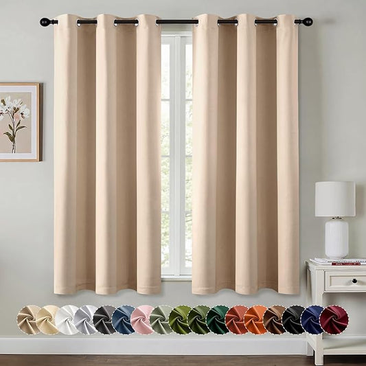 MIULEE Beige Blackout Curtains - Bedroom Window Treatment Curtains Thermal Insulated Room Darkening Drapes for Living Room Kitchen Grommet Top Light Blocking Drapery, 40 x 54 Inches Long, 2 Panels