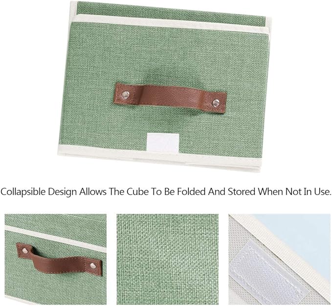 Lucky Monet Storage Bins Boxes with Lids 2 Pack Decorative Storage Boxes Collapsible Fabric Storage Basket Containers Lidded Storage Cube for Organizing Closet Home Office, 10"x 8"x 7" (Green)