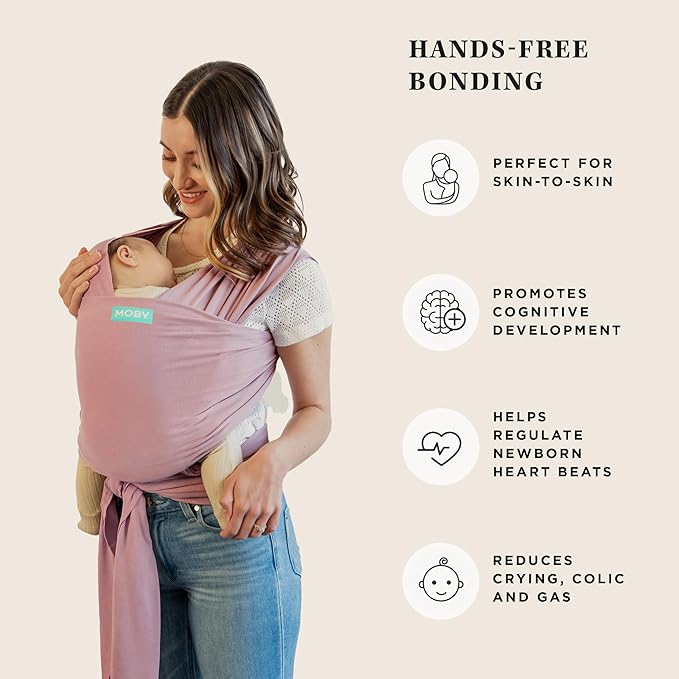 Moby Baby Wrap Carrier Classic for Newborns to Toddlers (8-33lbs), Infant Sling Carrier, Lightweight & Hands Free Design, Adjustable for All Body Types (Dusty Rose)