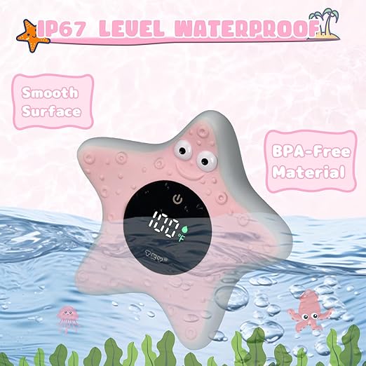 TKY Baby Bath Thermometer with Floating Toys - Digital Water & Room Temperature Monitor, Rechargeable Thermometer with Alerts for Newborn Bath Essentials, Infant Safety