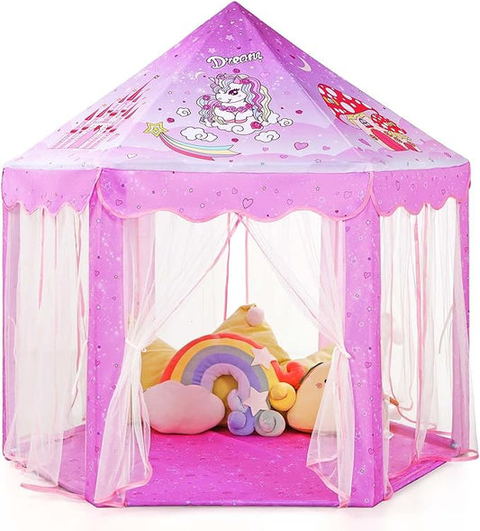 Monobeach Princess Tent Girls Unicorn Large Playhouse Kids Castle Play Tent with Star Lights Gift Toy for Children Indoor and Outdoor Games, 55'' x 53'' (DxH)