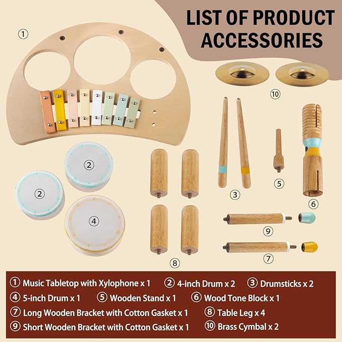 Toddlers Drum Set Toys for Toddlers 1-3,Baby Drum with Xylophone,Musical Instruments Toy, Kids Wooden Montessori Toys Birthday Gift for Boys Girls