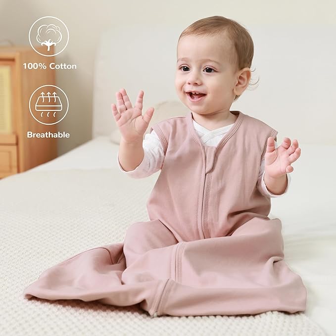 JELLYMONI Baby Sleep Sack 6-12 Months 100% Cotton Wearable Blanket, 0.5 TOG Soft Lightweight Toddler Sleeping Sack 3 Pack 2-Way Zipper Newborn Sleep Sacks