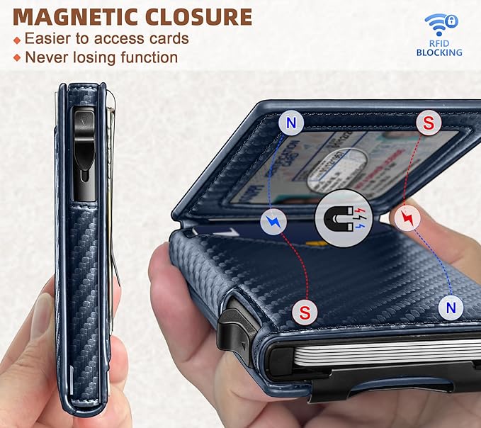 BULLIANT Men Wallet,Money Clip Wallet Slim For Gift Men 9Cards-Metal Credit Card Case in Magnetic Leather Flip