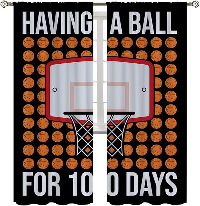 Basketball Blackout Curtains for Boy Girl Room Darkening Decor,Sports Themed Hoop and Many Basketballs Bedroom Living Room Home Rod Pocket Thermal Insulated Window Curtain/Drapes Panel,84x84 Inch…